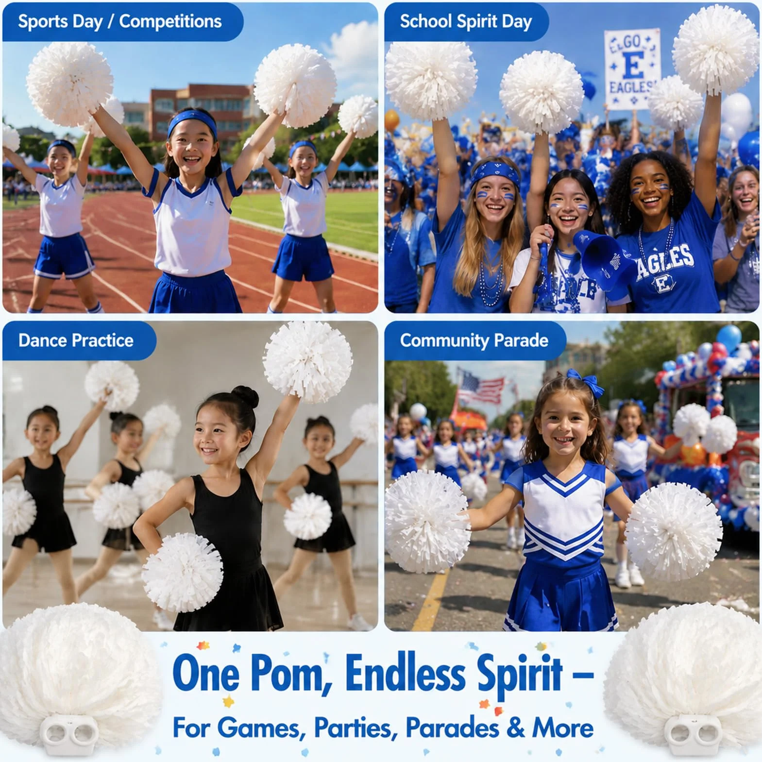 Pompones De Porristas Animadora Moda Equipo Deportivo Animación Niños Adultos