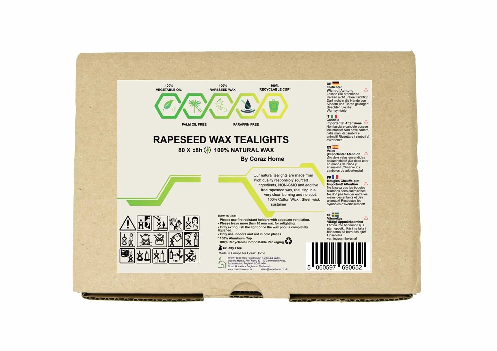 Velas de té naturales sin perfume hechas de velas de cera de colza con 8 horas de tiempo de combustión Candlelitas Sin parafina en vaso de aluminio reciclable Sin plástico