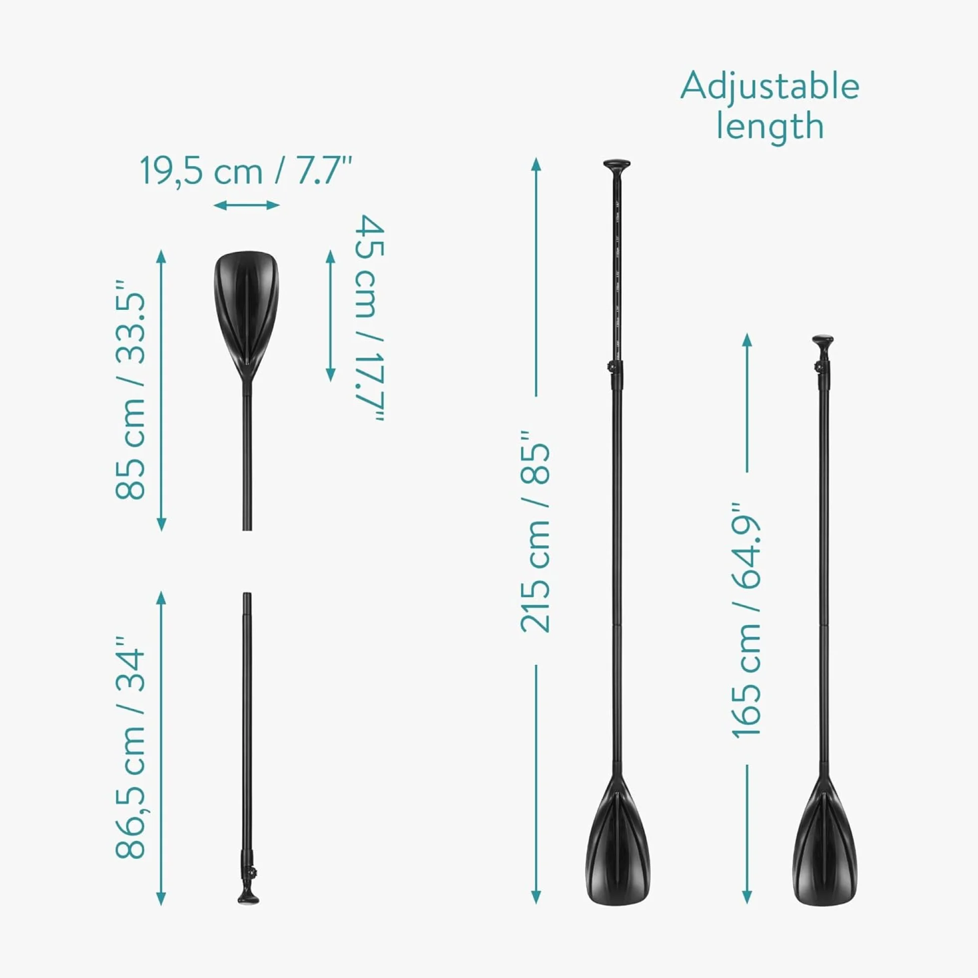 Navaris Remo para Kayak Telescópico - Pala para Bote Hinchable Deporte Acuático - Negro