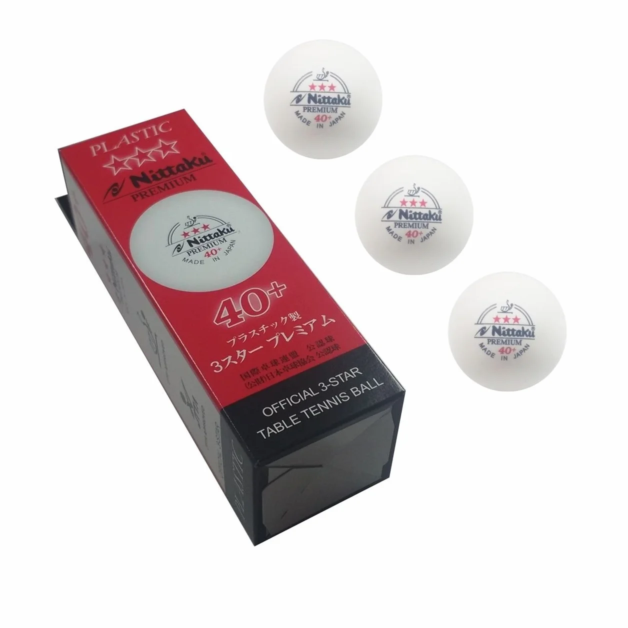Nittaku Pelotas de Tenis de Mesa Plástico Premium 3 Estrellas Blanca 40+ ITTF, 9 Unidades