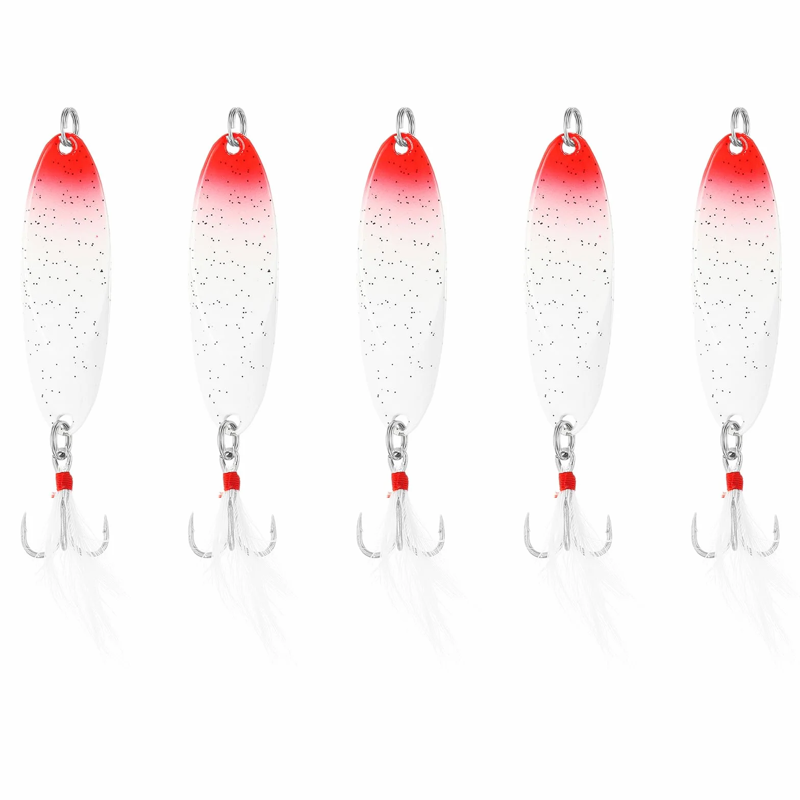 PATIKIL Cucharillas De Pesca 1/2 Oz 14g 5Pcs Señuelos Giratorios con Anzuelos Triple Rojo Blanco
