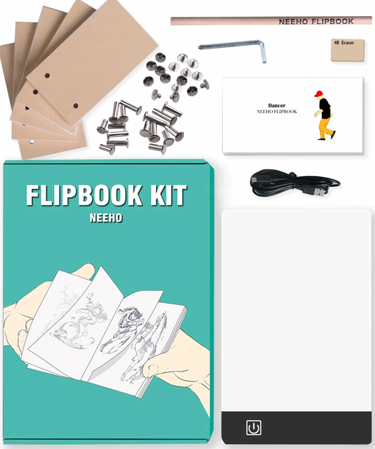 Kit de libro con bloc de luz para dibujar y trazar con 300 hojas de papel preperforado de primera calidad, caja de luz LED para hacer flipbooks de animación con tornillos de encuadernación