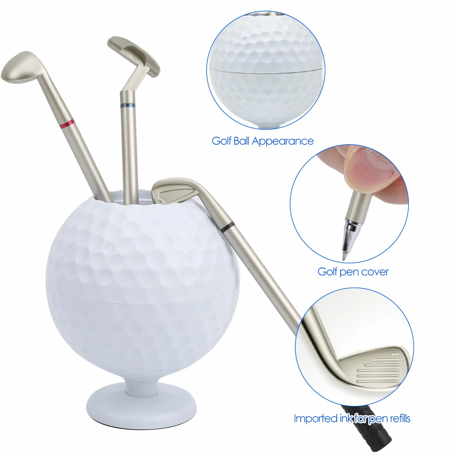 CHICIRIS Bolígrafo Golf 3 uds, Soporte Mini Pelota Golf, Regalo Escritorio Golfista