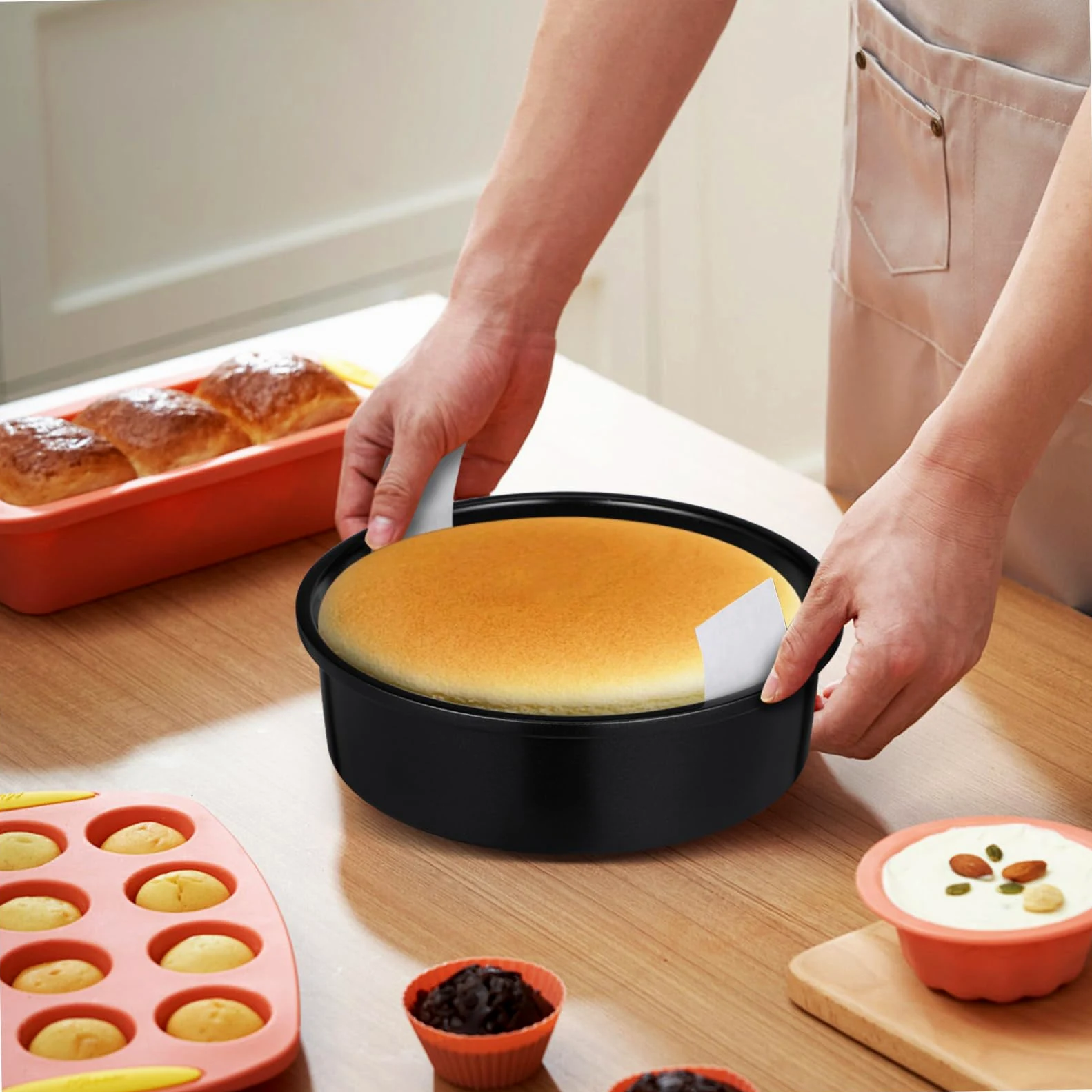 UKCOCO 3 Piezas Molde Para Pasteles Redondo Molde Antiadherente Con Papel De Pergamino Para Hornear Casa Para Tortas y Bizcochos