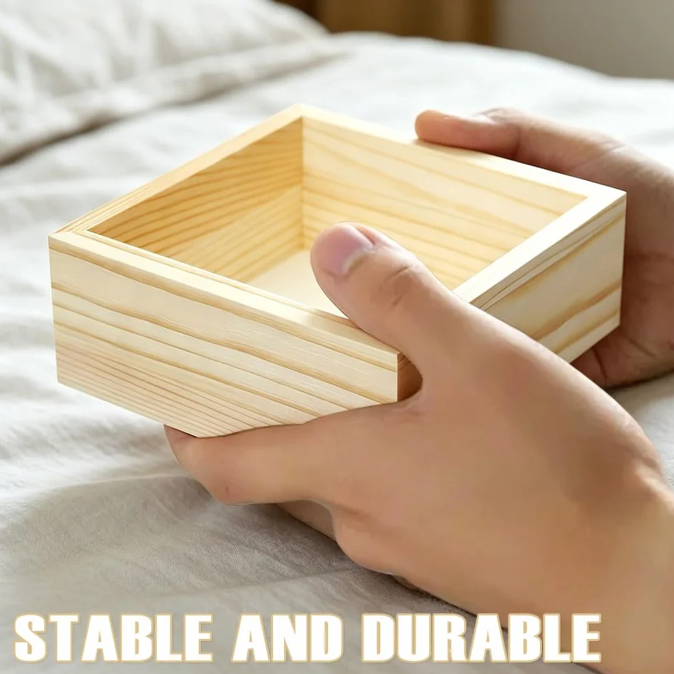 8 Piezas Cajas de Madera Pequeñas Sin Tapa 12x12x5 cm Caja de Madera Cuadrada Caja de madera Natural para Decoración del Hogar, Plantas, Artesanía