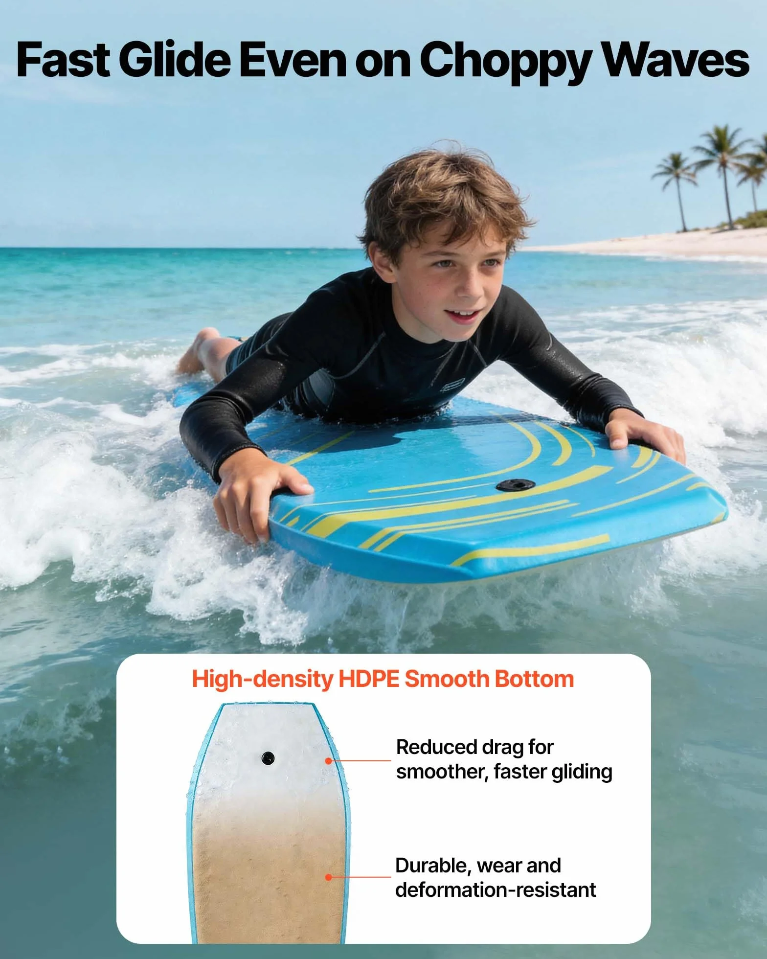 VEVOR Tabla de Bodyboard 105,5 cm EPS Espuma Correa Muñeca 81,7 kg UV Principiantes Jóvenes