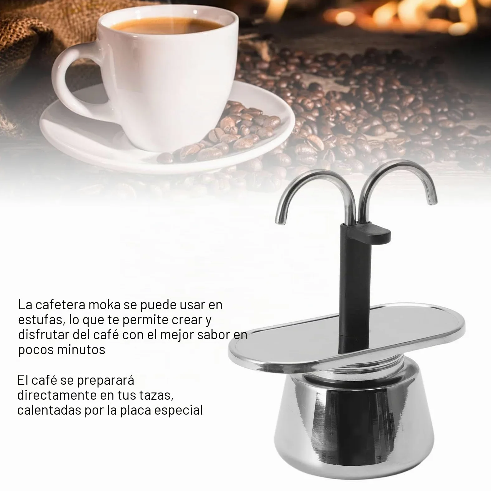 Topyond Moka Pot, 2 Tazas 100ml Acero Inoxidable de Doble Cabeza, Cafetera Espresso para Estufa Cafetera Italiana Clásica para Hacer Café, Conducto DIY
