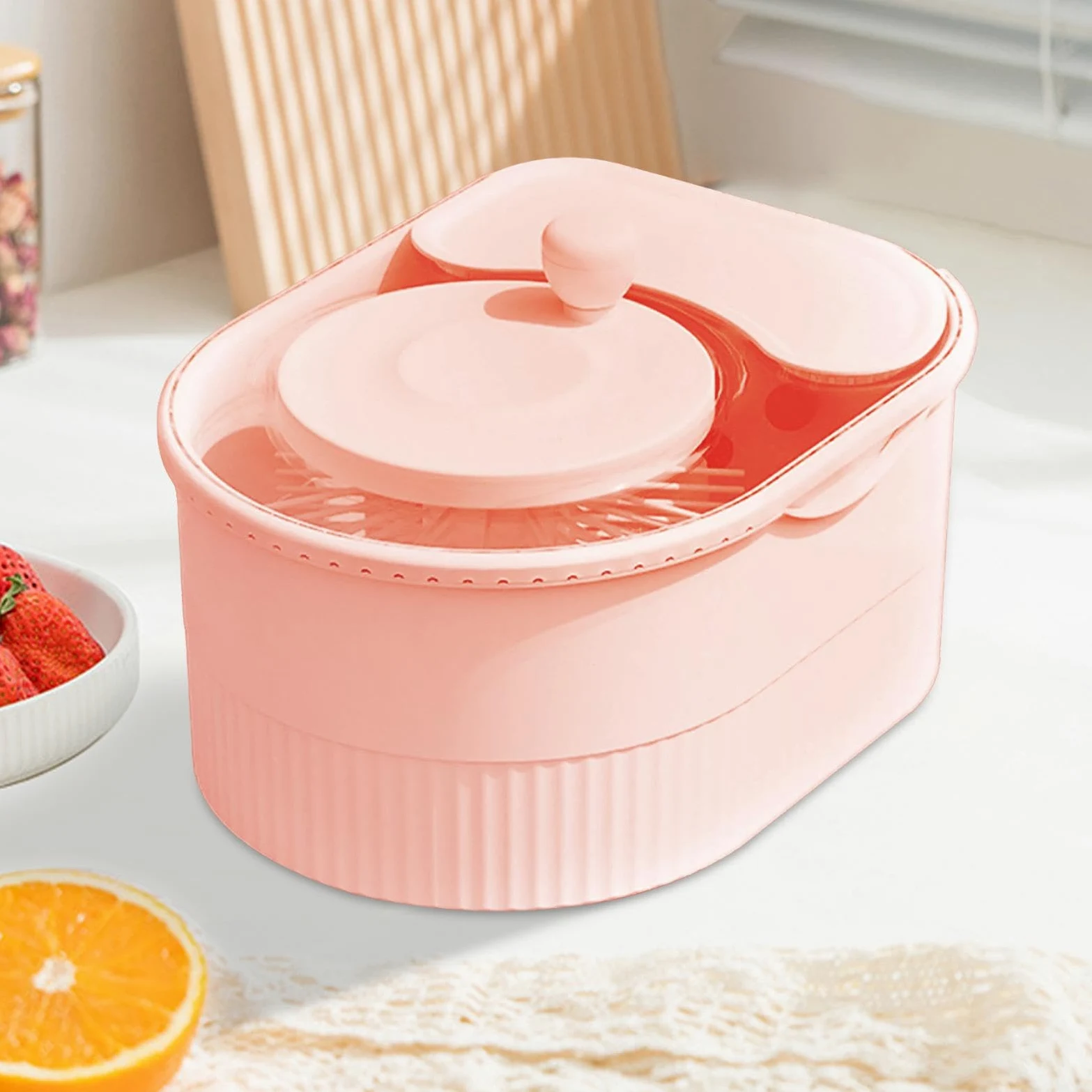 Centrifugadora Limpiadora De Verduras Y Frutas Para Cocina Tapa Segura Con | Cepillo Manual De Frutas Y Verduras Para Tomate Patata Pimiento Pepino Zanahoria Lechuga Uvas Cerezas