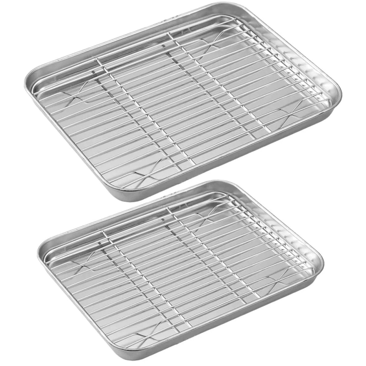 Garneck 2 juegos Bandejas para Horno de Acero Inoxidable con Rejilla para Asar y Enfriar Compacto y Resistente y Fácil de Limpiar para Galletas Pasteles y Carnes