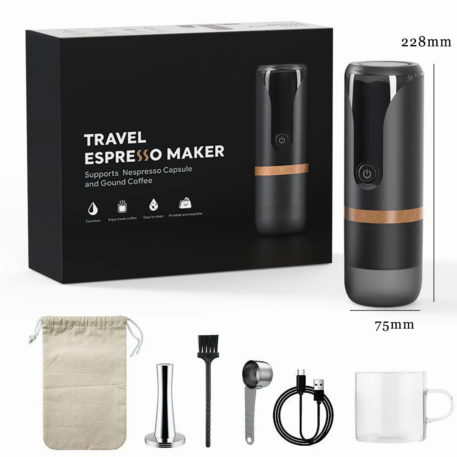 Cafetera portátil de café expreso, cafetera de viaje para polvo y cápsulas, batería de larga duración, ideal para camping, senderismo y pesca