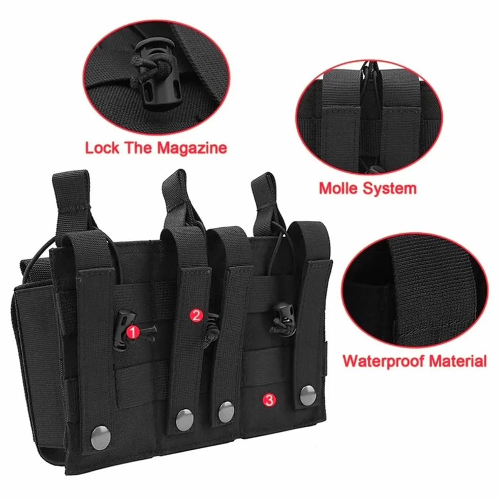 Bolsa para Cargador Molle, Bolsa Triple con Apertura Superior, Bolsa Táctica para Cargador de Pistola 5,56 mm