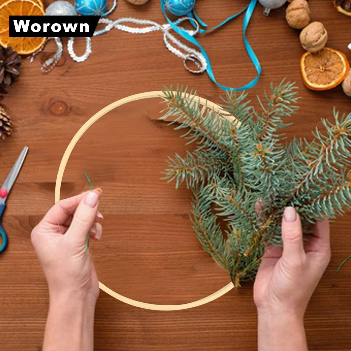 Worown 16 Piezas 8 tamaños (10, 12, 15, 18, 20, 23, 26, 30 cm) de Madera de bambú con Aros Florales para guirnaldas para Hacer una decoración de guirnaldas navideñas de Bodas