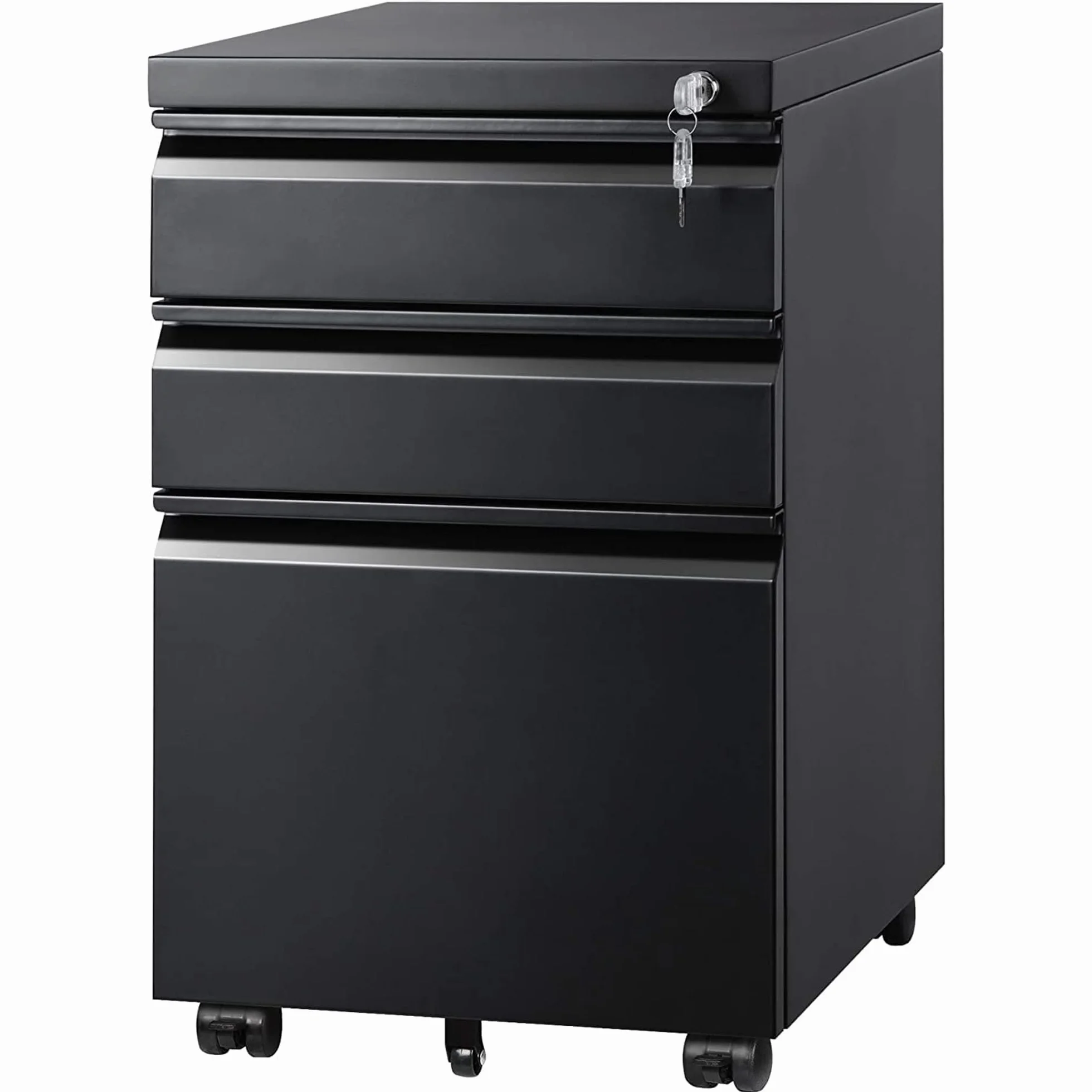 DEVAISE Carro Archivador con Cajones Bloqueables, Mueble Bajo Escritorio Metálico para Impresora, 3 Cajones & Ruedas Giratorias Bloqueables, Negro