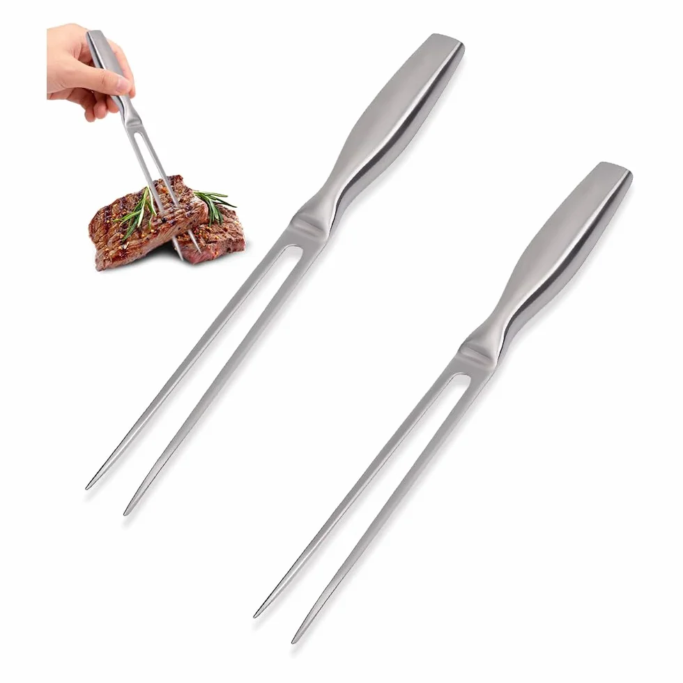 2 Piezas Tenedor de Carne de Acero Inoxidable 27 CM,Tenedor de Barbacoa con Mango,Tenedors para Trinchar,Palos para Asar Malvavisco,Horquillas Barbacoa para Camping y Cocina,Asado,Pavo