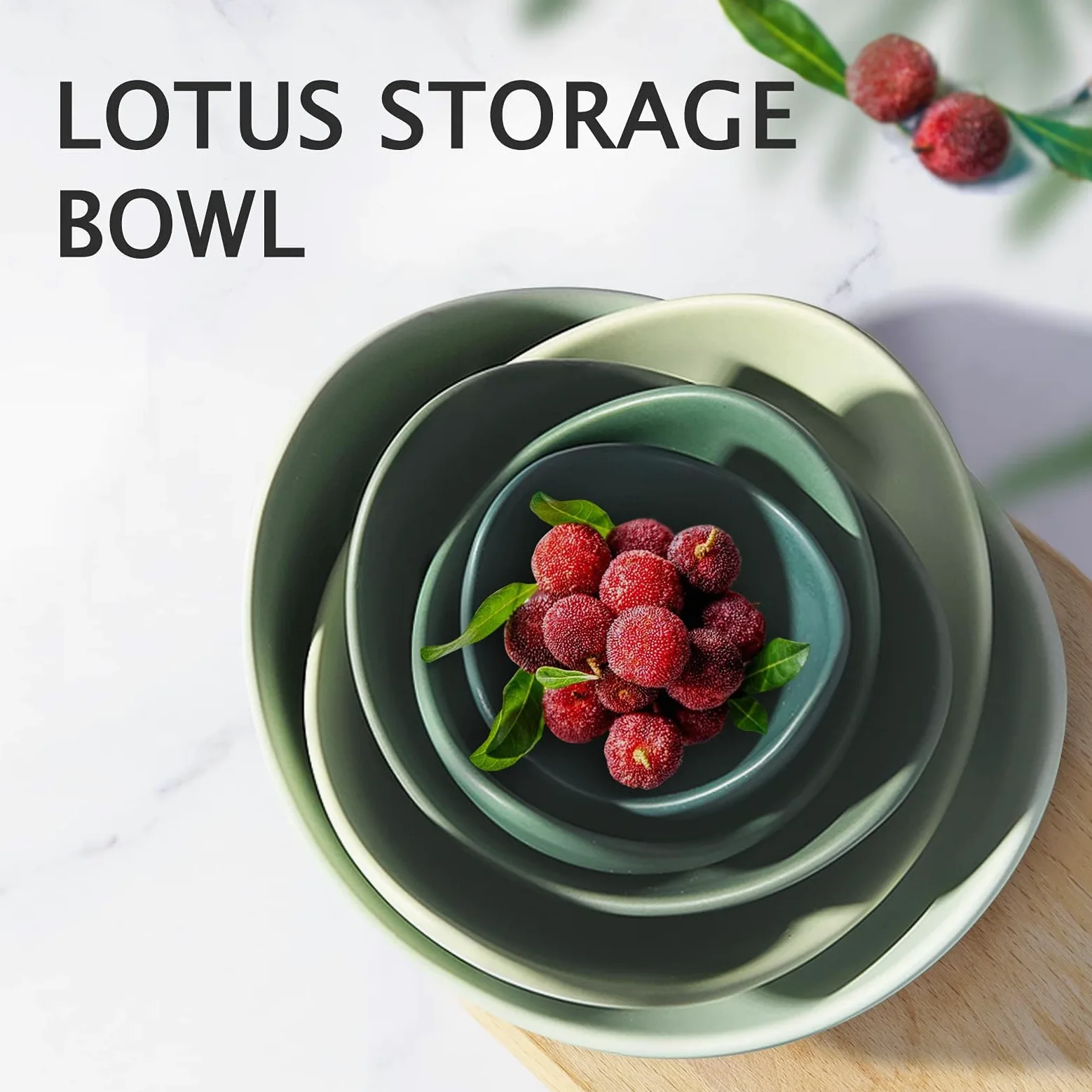 Notakia Gaobei Ensaladeras, 5 paquetes de cuencos de porcelana, cuencos de pasta en forma de loto, cuencos de cerámica únicos para ensalada, ideal para el hogar y el restaurante (verde)