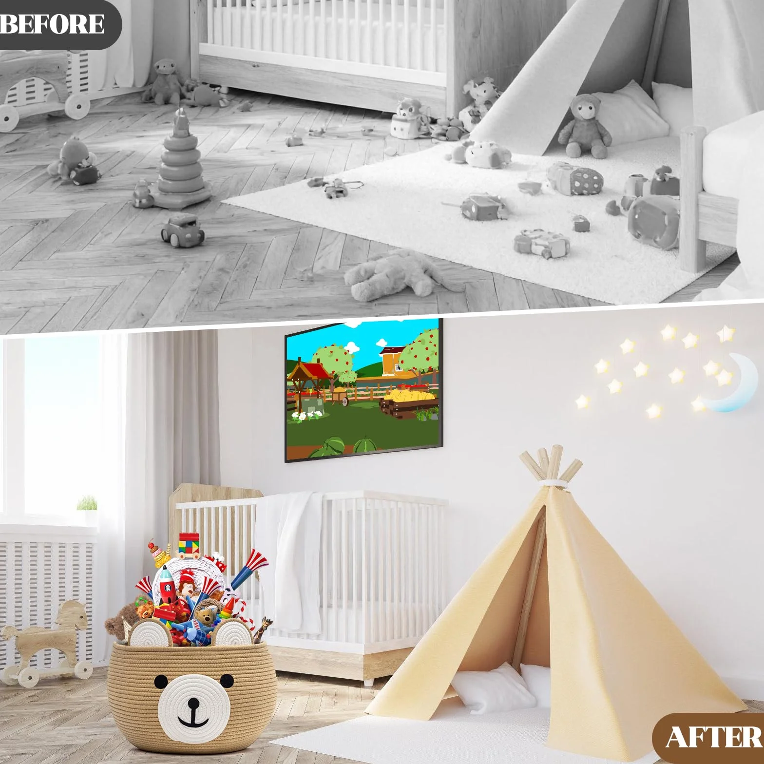 Cesta de almacenamiento para niños con forma de oso de cuerda de algodón redonda con asas ocultas