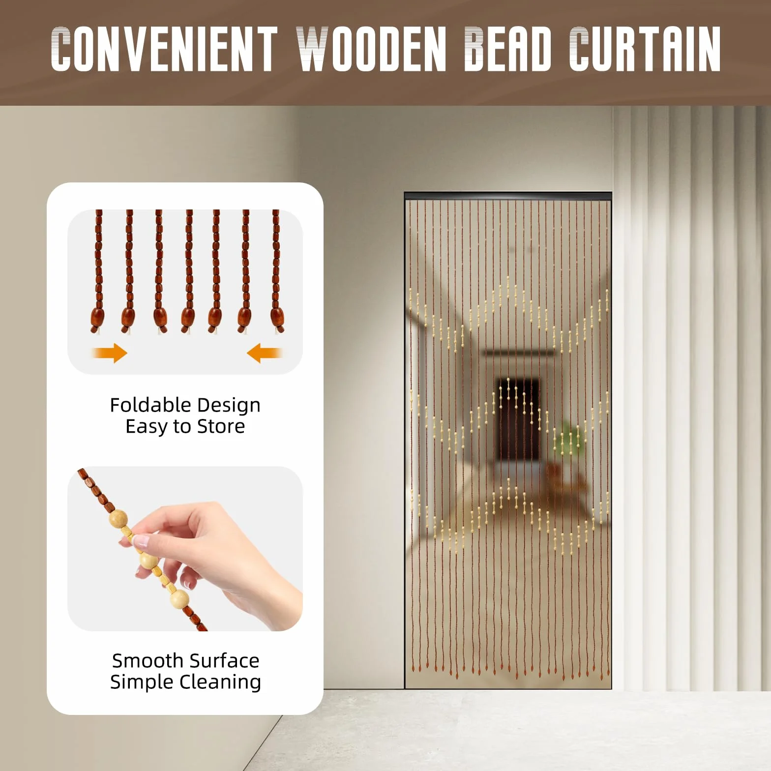 Generic - Cortina de cuentas de madera (bambú, 90 x 175 cm), diseño retro