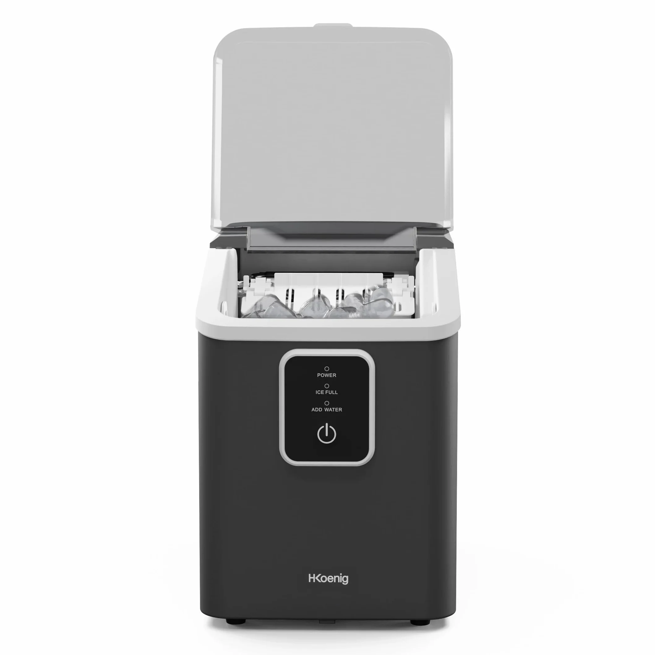H.Koenig Máquina de hielo KUB12, 12 kg de cubitos de hielo en 24 horas, Compacto, Silencioso 1 L, Cubitos listos en 6-8 minutos, Paleta incluida