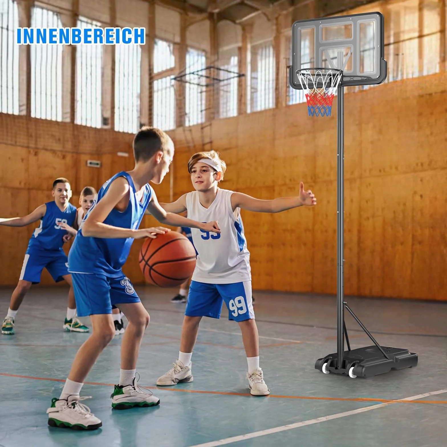 Canasta de Baloncesto para Exteriores Soporte Ajustable 128-305 cm para Niños Adolescentes Adultos Patio Trasero Interior