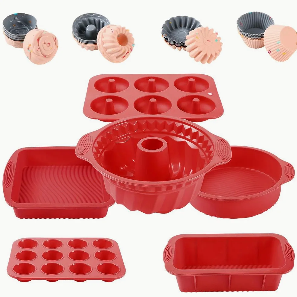 NYSDM - Juego de 30 Utensilios antiadherentes de Silicona para Hornear, Incluye Molde para Hornear, Molde para Pasteles, Molde para donas, Molde para Muffins y 24 moldes de Silicona para Cupcakes