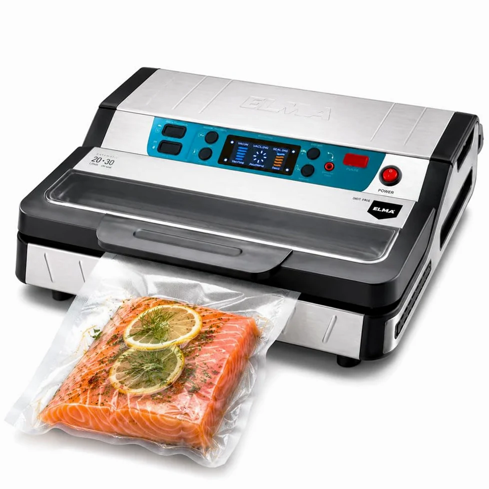 ELMA Envasadora al Vacío Profesional Digit Free | 20 L/min | Acero Inoxidable | Pantalla LED | Sellado MOIST para Húmedos, Función Marinado | Portarrollos con Cutter | Uso Intensivo