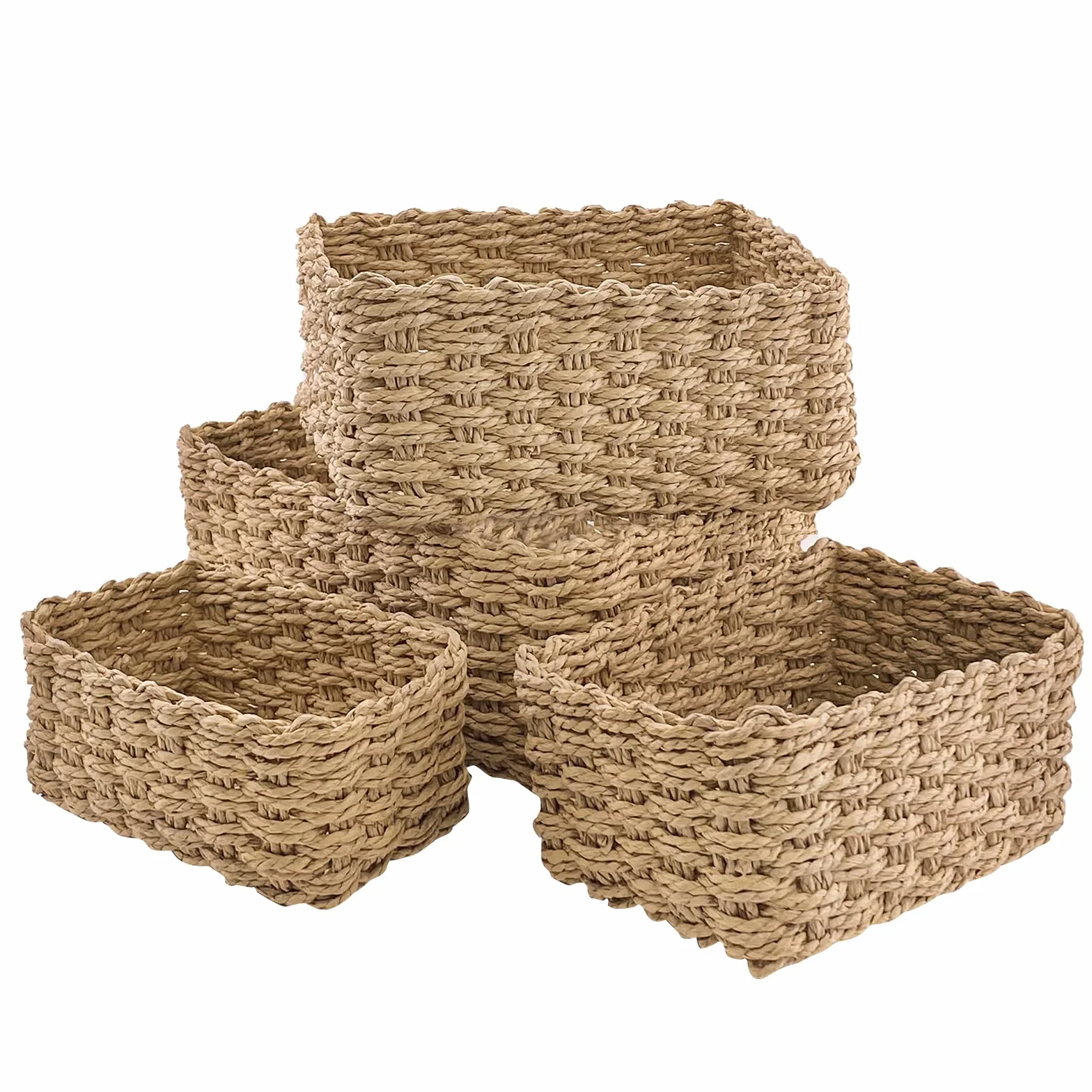 Organizador de Cajones Baño Almacenaje Juego de 4 Cestas Cuerda Papel Reciclable Amarillo