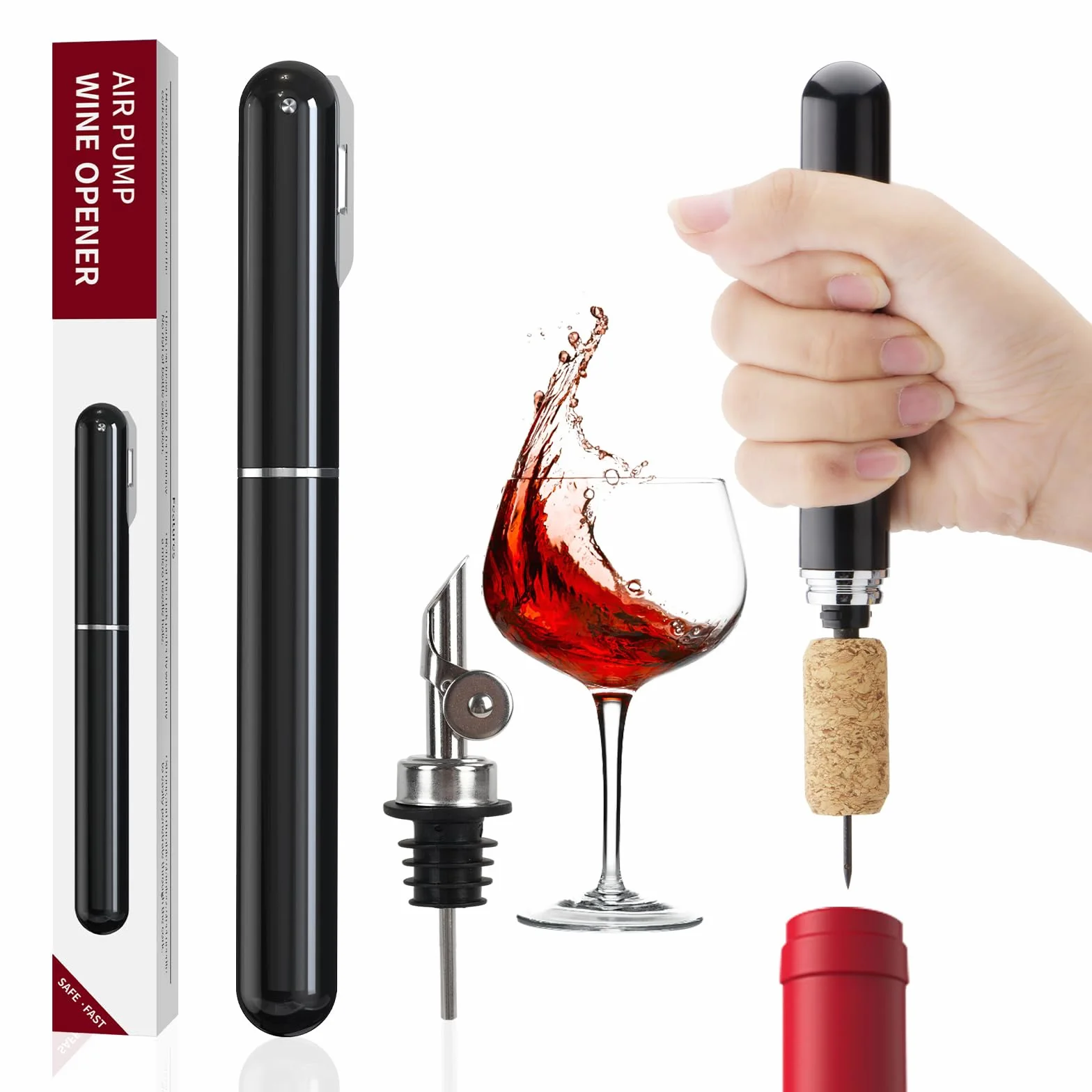 Sacacorchos Manual Set, Sacacorchos de Aire a Presión, Abrebotellas Profesional, Boquilla Plegable Automática, Vertedor de Botellas de Acero Inoxidable, Set de Accesorios para Vino