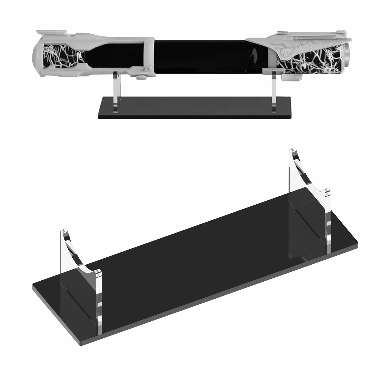 Soporte Katana Acrílico de Sobremesa para Espadas Láser, Versátil para Espadas, Dagas, Varitas y Objetos de Colección (Fondo Negro)