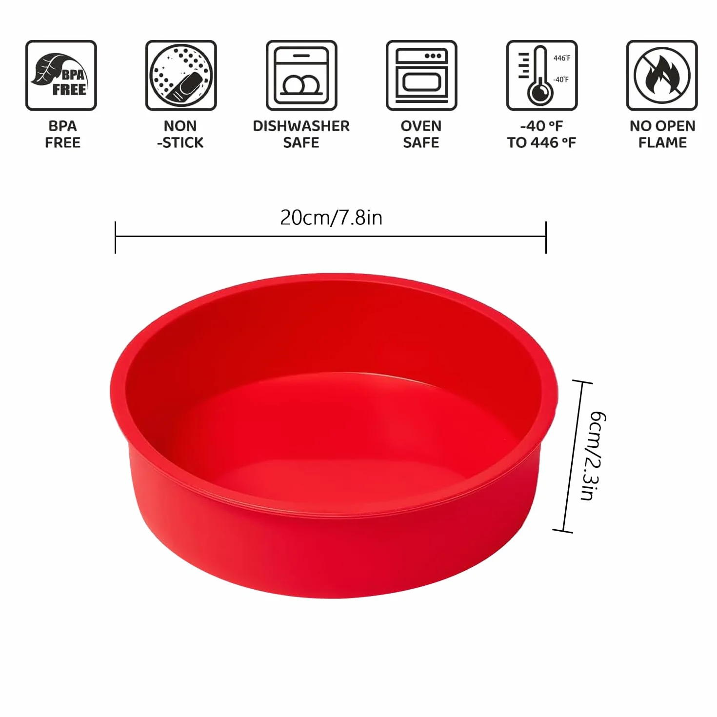YXHZVON 2 Piezas Moldes Silicona Reposteria Redondo 20cm, Molde Bizcocho Antiadherente, Molde Redondo de Silicona para Tartas para Tarta de Queso, Tarta de Cumpleaños (Rojo)