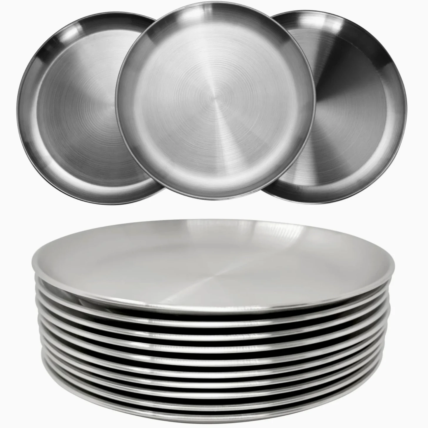 Platos de acero inoxidable inox 304 metal de acero ligero Unbreakable cena platos Juego de platos sin toxinas apto para lavavajillas seguro y saludable (23 cm 10 Piezas)