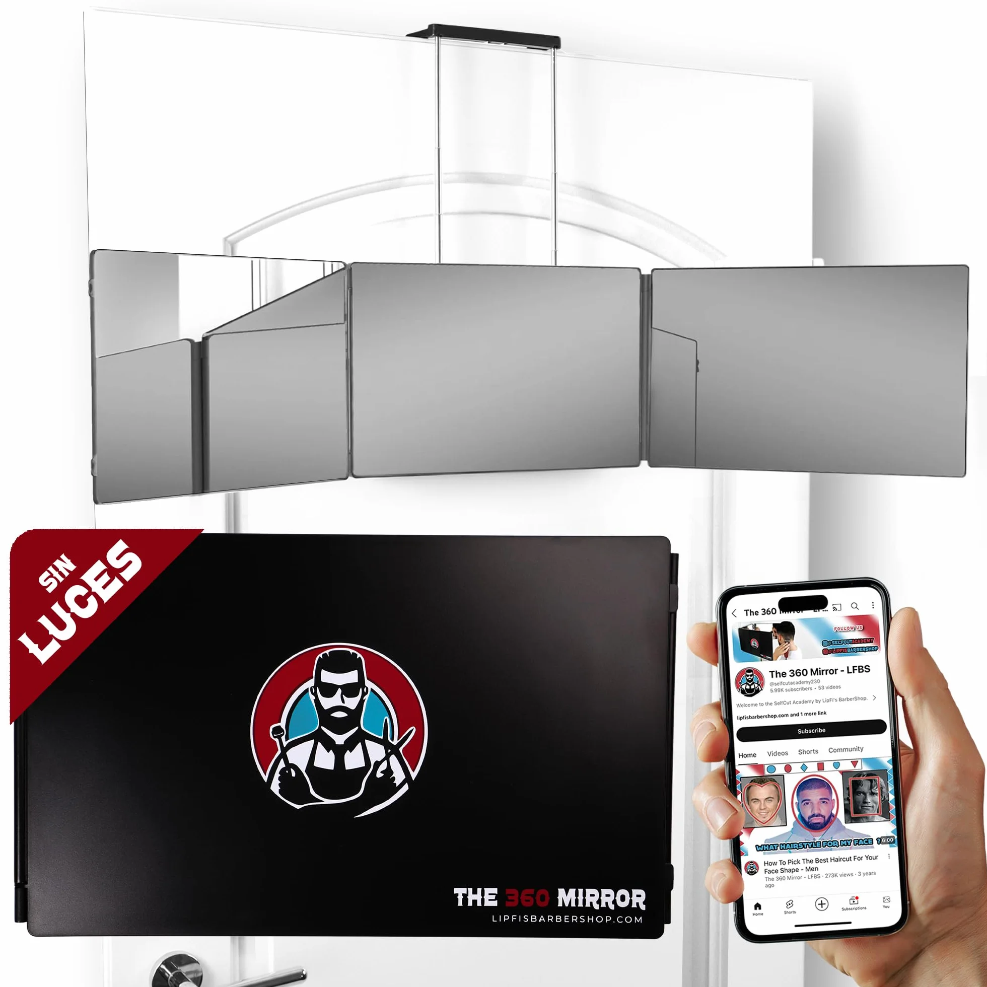 Espejo de 360 grados con Ganchos Telescópicos Ajustables para Cortes de Cabello para Hombres