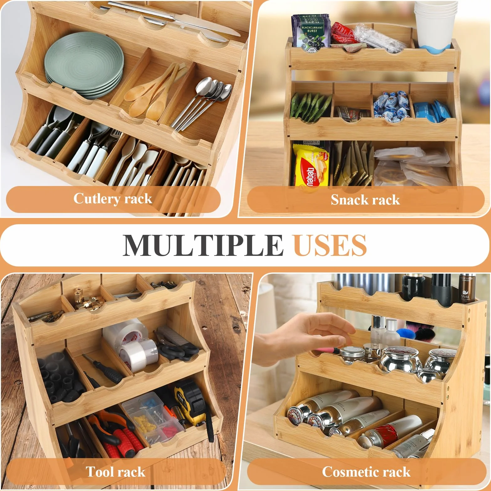 EFUTURETIME Organizador de Bolsitas de Té de Pie de Bambú, 30,7 x 25 x 20,5 cm, Estante de Té Vertical de Madera con 12 Compartimentos Ajustables, para Paquetes de Té, Café, Azúcar y Agitadores