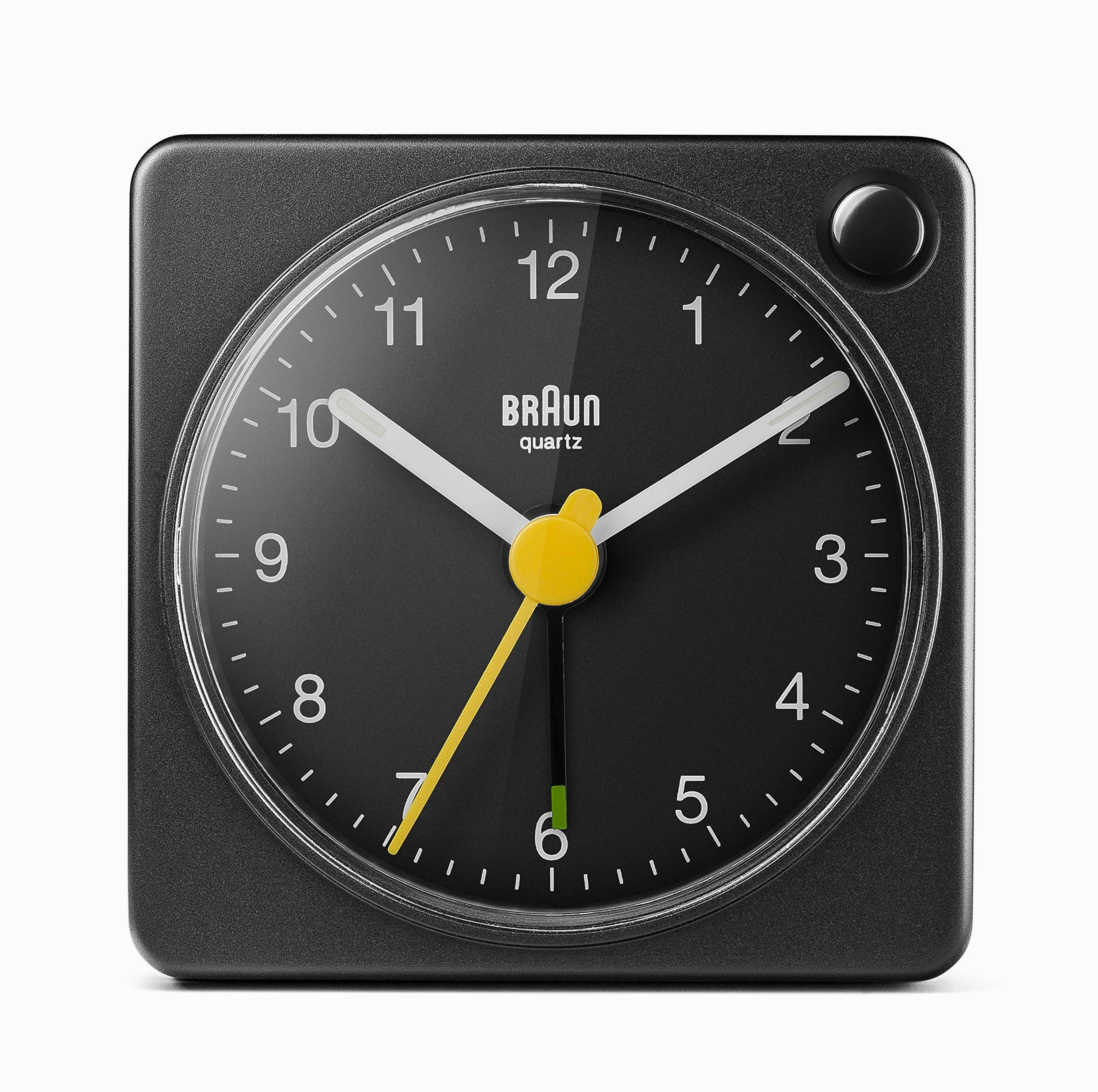 Braun BC02XB Classic Analog Travel Alarm Clock with Snooze and Light, Compact Size, Quiet Quartz Movement, Crescendo Alarm, Black