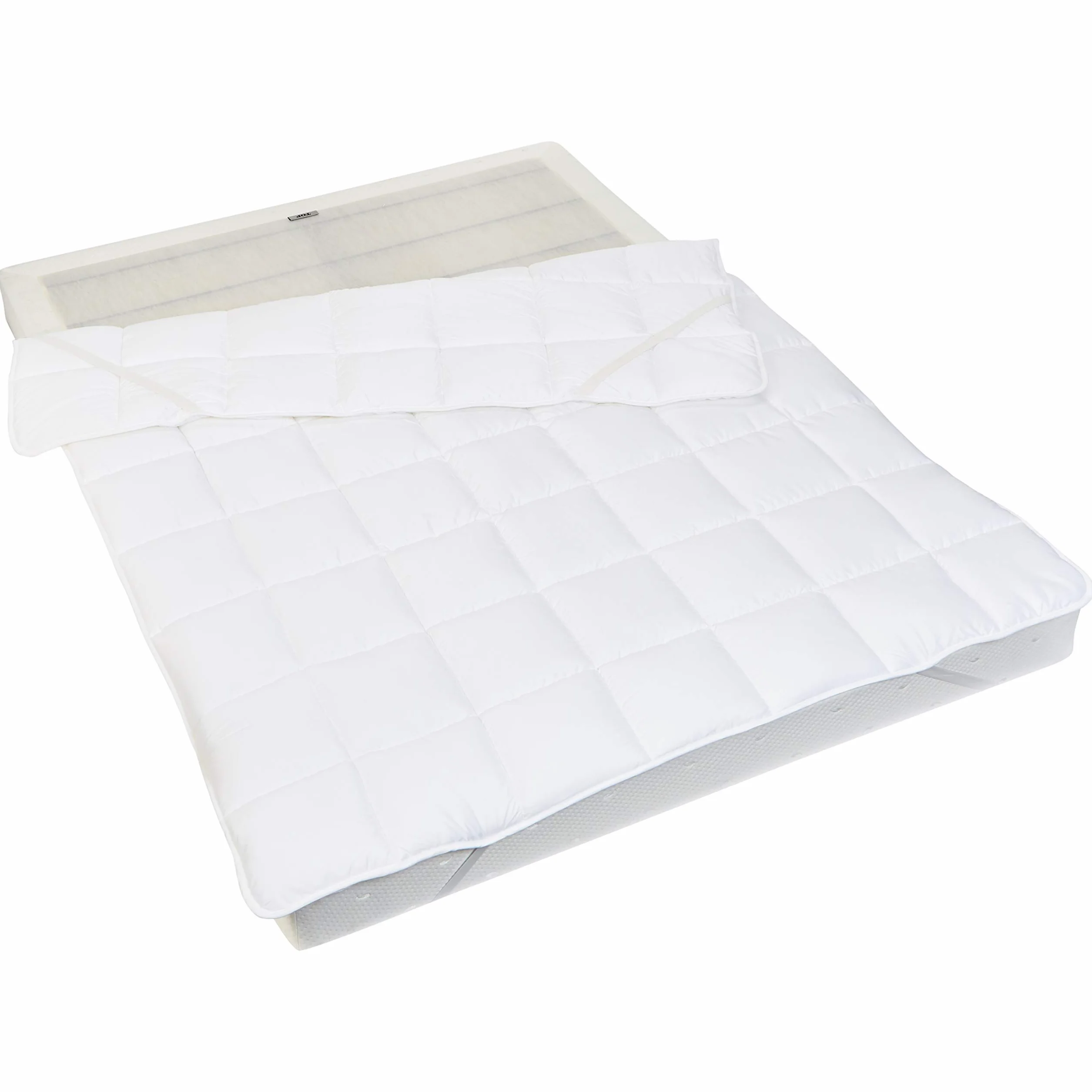 Amazon Basics Sobrecolchón suave con relleno de poliéster de microfibra y correas, 160 cm x 30 cm x 200 cm, blanco