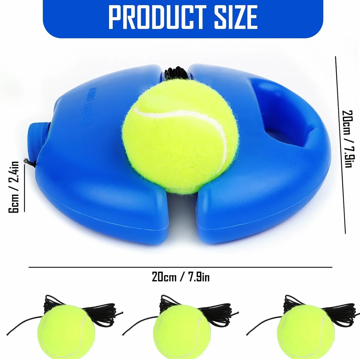 Byffoer Juego de entrenador de tenis, tabla de base con 2 pelotas de rebote, banda de goma, pelota de entrenamiento, herramienta de entrenamiento de tenis, para adultos, niños, jugadores principiantes