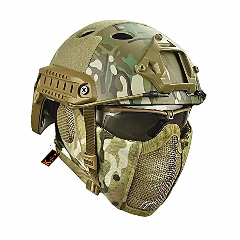 Casco Táctico Fast MH con Protección Auditiva Plegable y Máscara de Malla para Airsoft Paintball CS