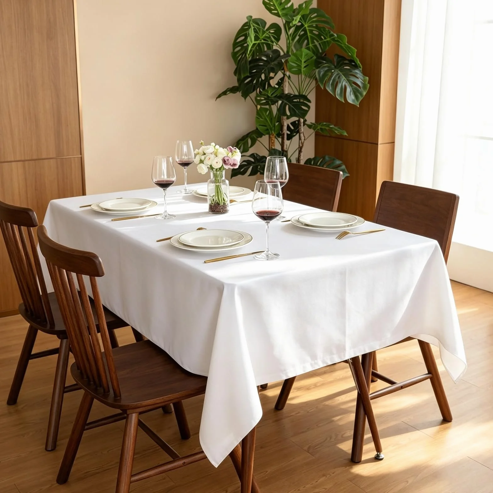 Mantel Rectangular Antimanchas 135 x 215 cm Lavable, Impermeable Manteles de Mesa Color y Tamaño a Elegir para Decoración de Banquetes Durante Todo El Año, Blanco