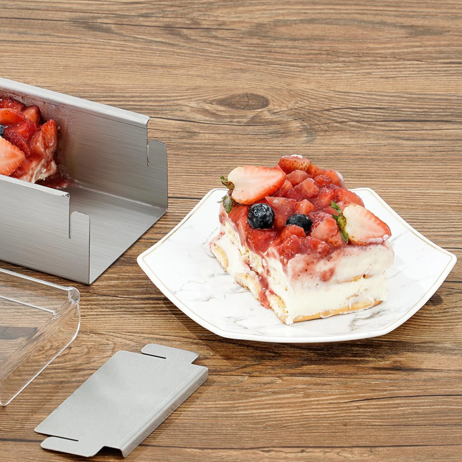 2 Piezas Molde Tarta Rectangular, Molde Mousse Ajustable Forma de Tiramisú Antiadherente con Parte Lateral Extraíble, Moldes de Aleación de Aluminio para Pasteles, Brownie, Pan y Tiramisú (40cm)