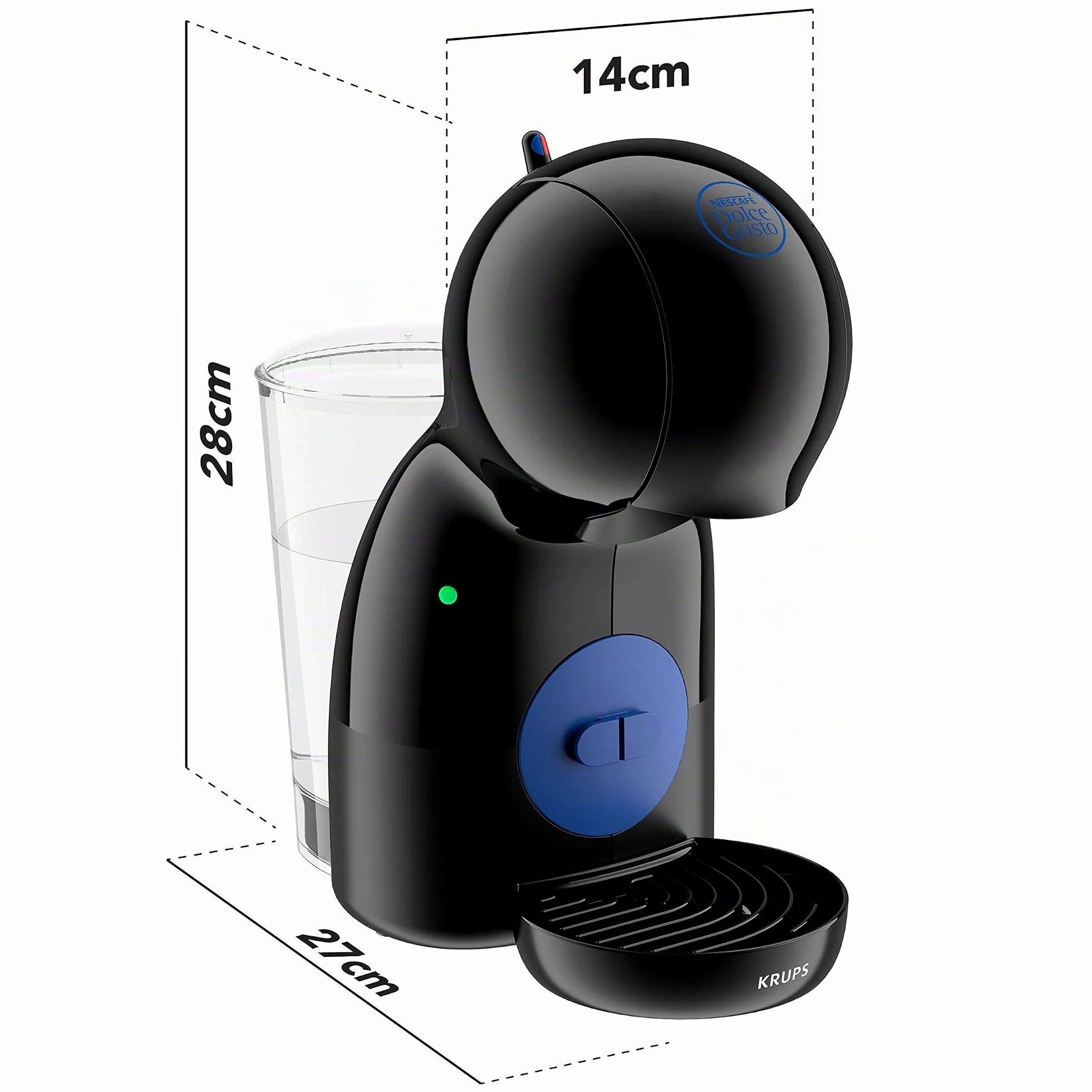 Krups Nescafé Dolce Gusto Piccolo XS KP1A08 Cafetera de cápsulas de 0.8L, modo Eco, bandeja 3 alturas, color negro, 3 Packs Café Intenso