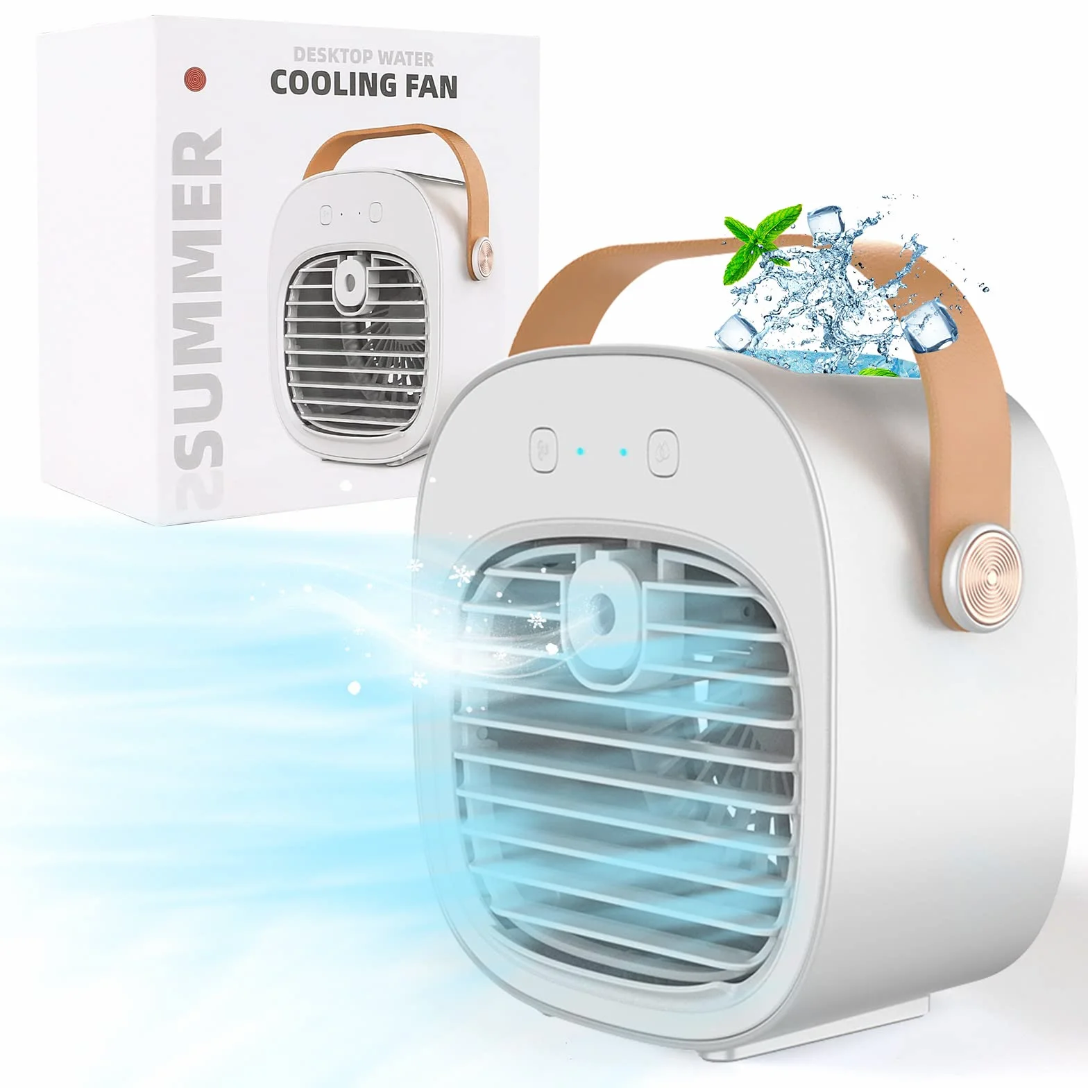 Enfriador de Aire Portátil, Mini Aire Acondicionado Móvil, Climatizadores Evaporativos con Función de Humidificación, 3 Velocidades, Ventilador De Sobremesa para Dormitorio Oficina, Blanco