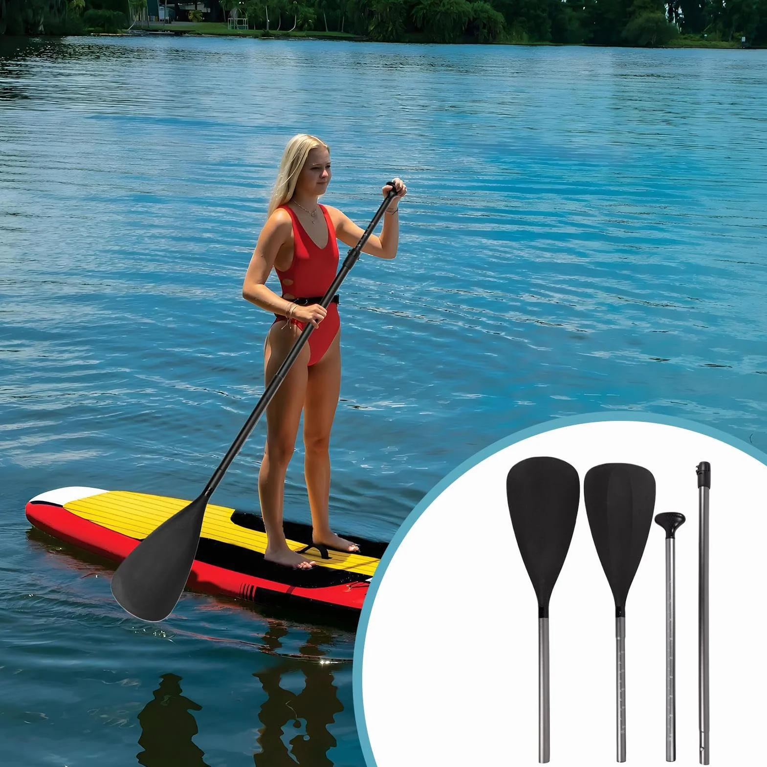 Paddles Kayak, 2-In-1 Adjustable Double-Sided Paddle, Ergonomic Grip, Aluminum Alloy, Convertible Single and Double Head Rowing Tool Lakes, Boats, Family Outings, Adult Use Paddling Experiences