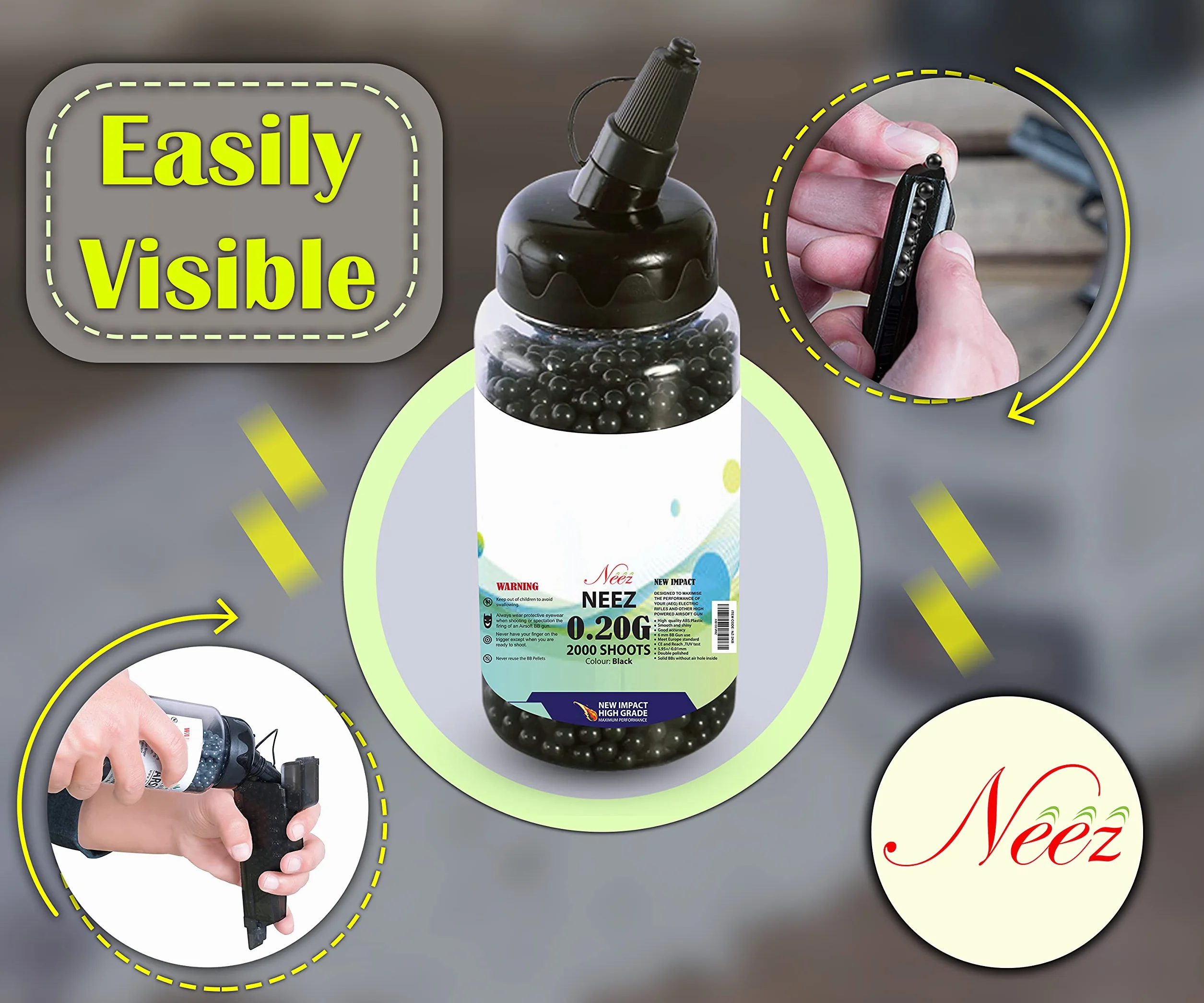 Neez Bolas Airsoft Plastico Paintball Balas 6mm 0.20g BB Pellets 1000 2000 5000 10000 Munición