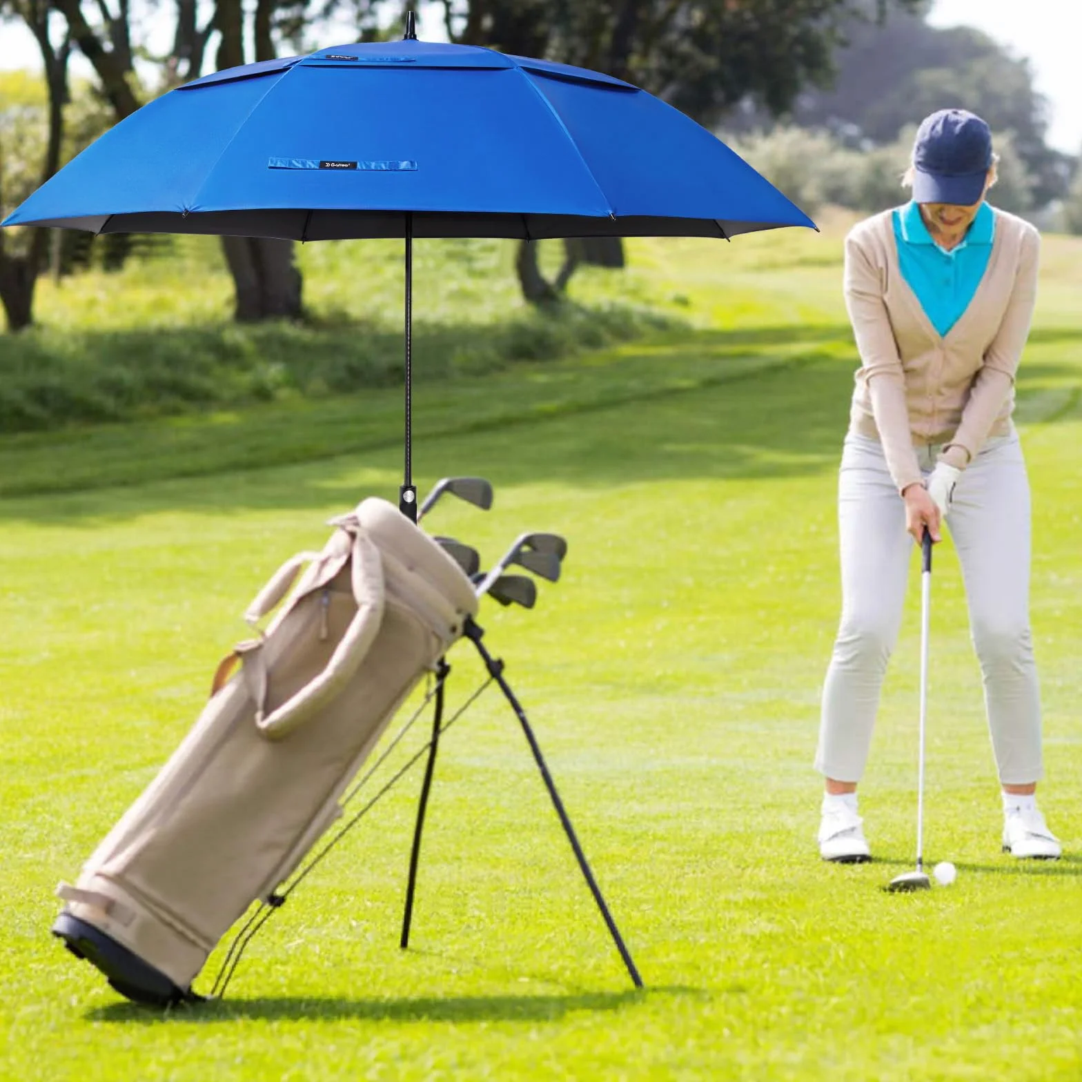 G4Free Paraguas de Golf 54 Pulgadas Protección UV Apertura Automática Ventilado Doble Techo Extragrande A Prueba de Viento