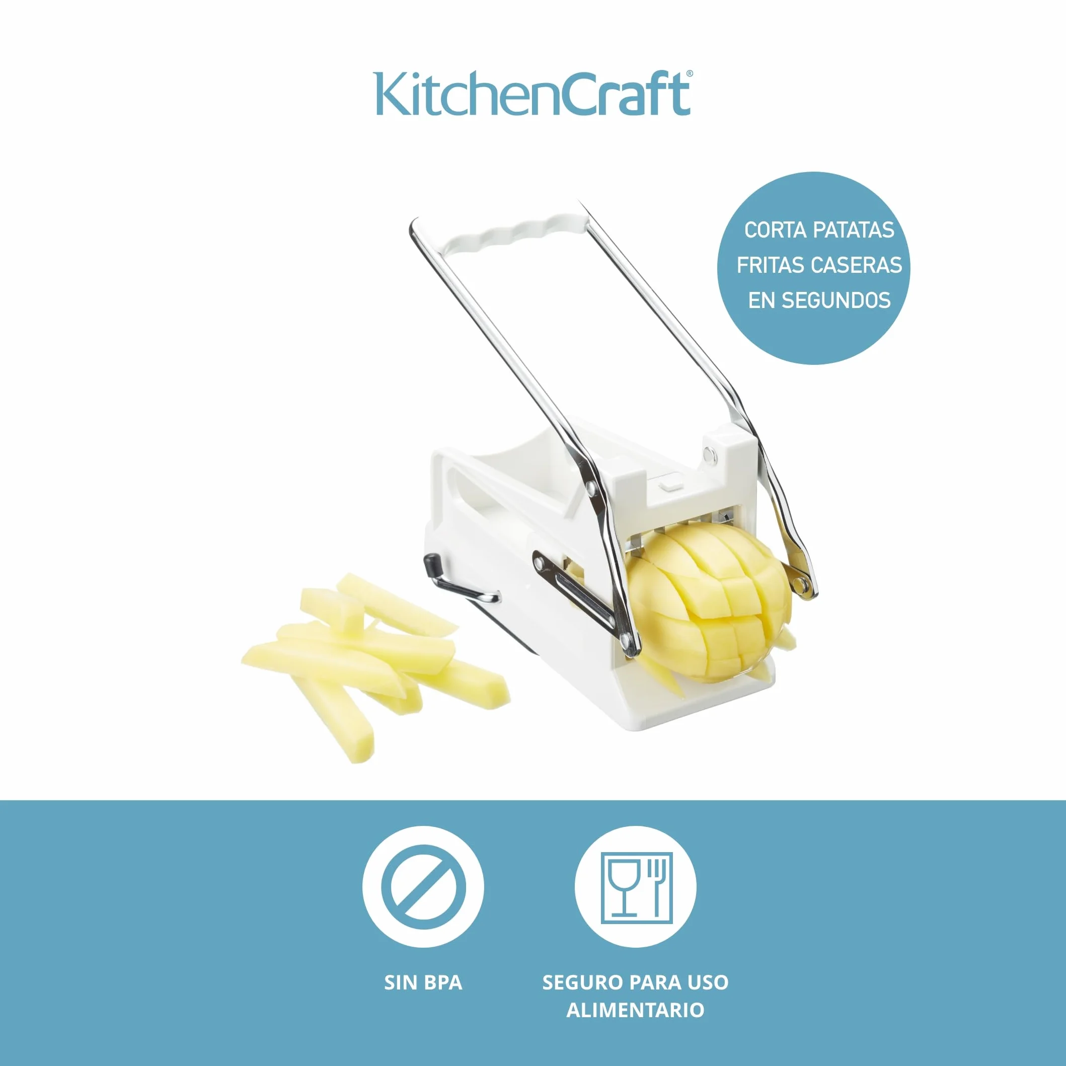 Kitchen Craft KCBB882 - Cortador de patatas fritas con hoja de acero inoxidable, Blanco