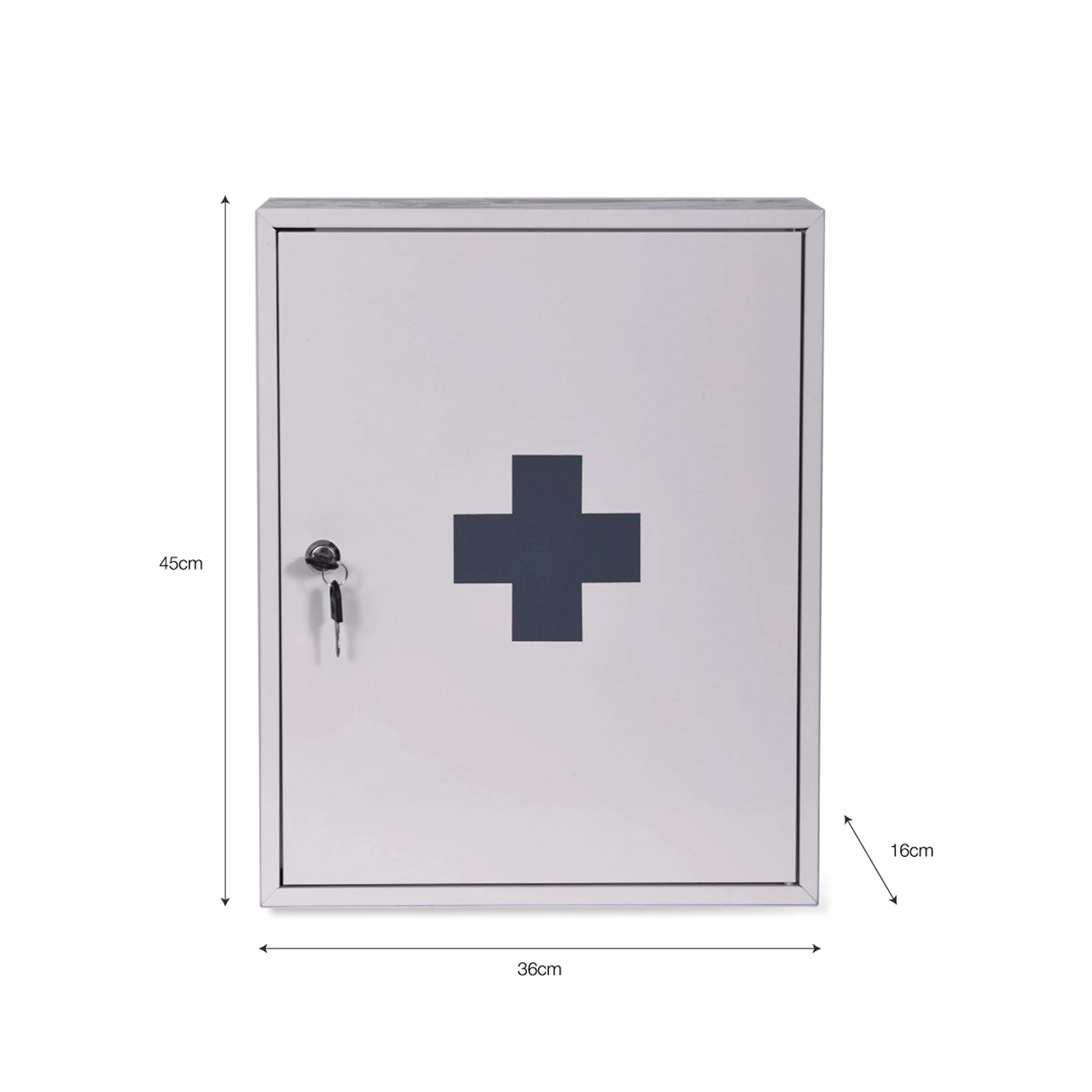 CKB LTD Medicine First Aid Medical - Armario de pared con 3 estantes y bloqueable, incluye 2 llaves, fabricado en acero recubierto de polvo de 45 x 36 x 16 cm