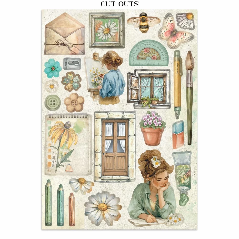 Stamperia - Junk Journal Stickers, Cut-Outs, and Backgrounds for Scrapbooks, Albums, Card Making, Bullet Journalling and More, Perfect for Hobbies, Crafts, and Gifting (Daisy Art)