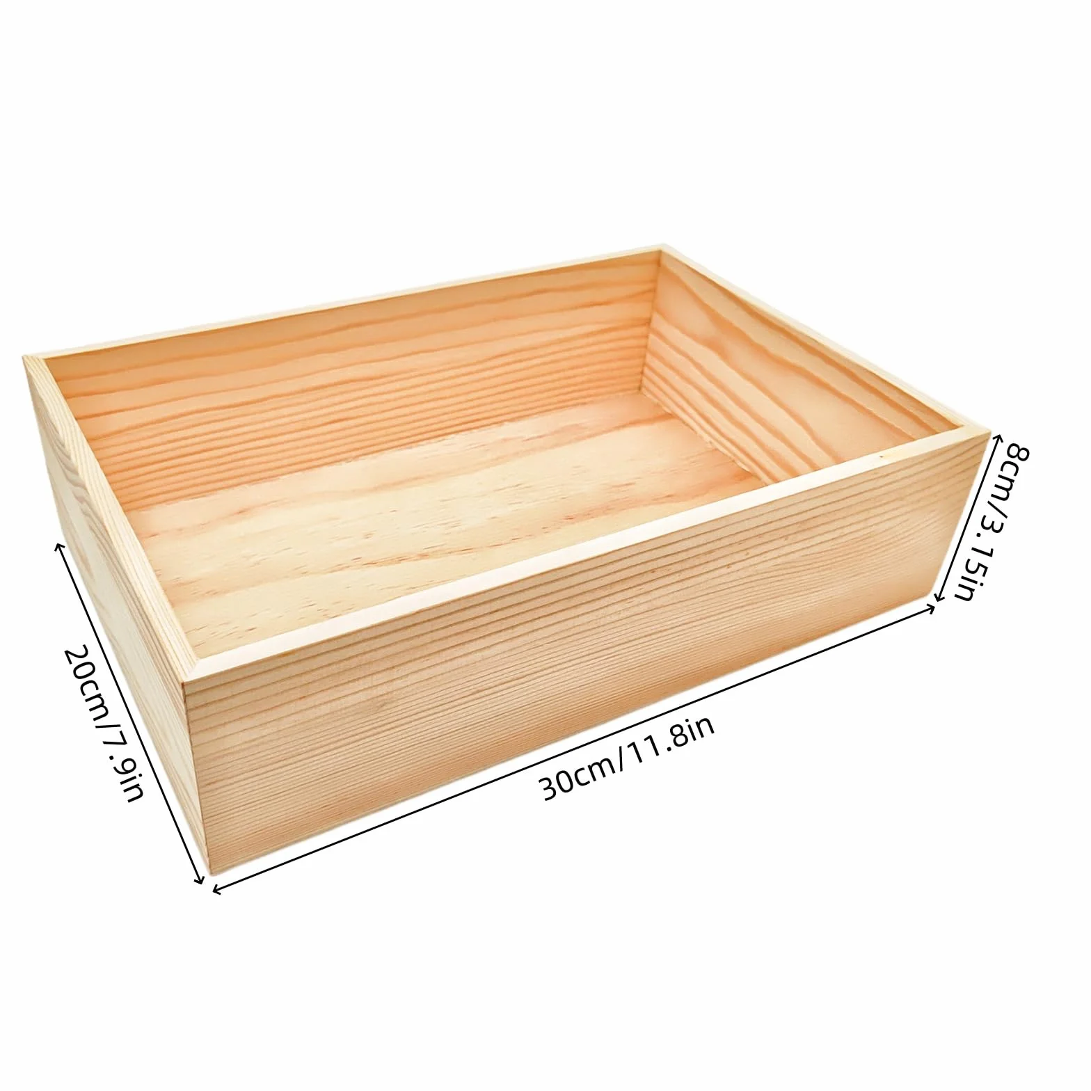 Anktily 1 paquete de cajas de almacenamiento de madera sin terminar, organizador rectangular de 30 x 20 x 8 cm, contenedor de madera natural rústica para decoración del hogar, oficina y lugar
