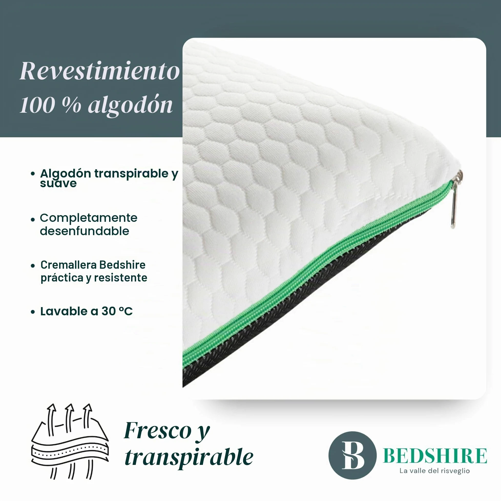 Bedshire Pillow - Almohada cervical para dormir, ortopédica, refrescante, almohada con espuma viscoelástica HD, funda de algodón con gel termorregulador desenfundable de 13 cm de altura, fabricada en
