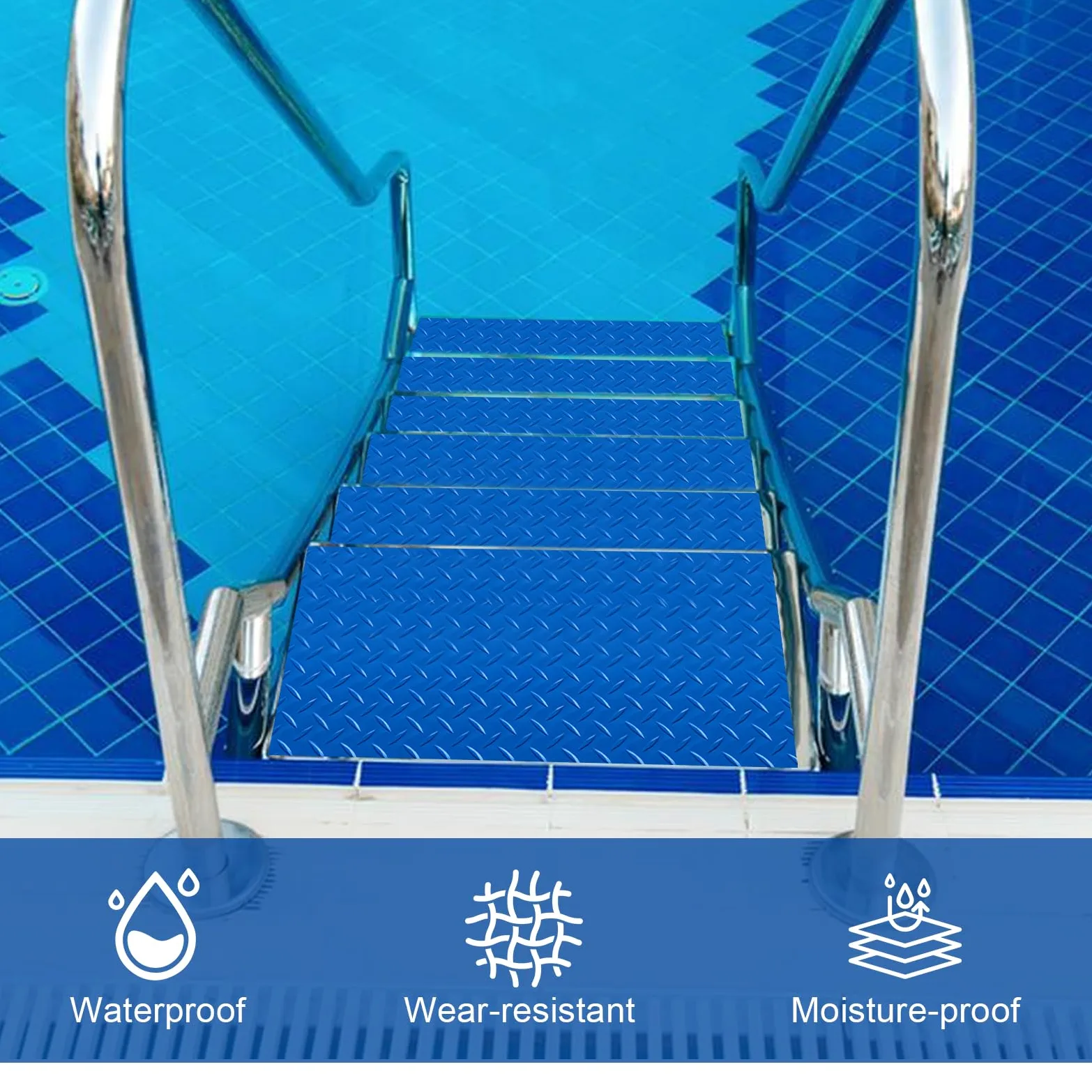 3 unidades de alfombrilla para escalera de piscina: 90 x 23 cm, alfombrilla protectora para piscina, alfombrilla antideslizante con textura antideslizante para pasos, escaleras, escaleras