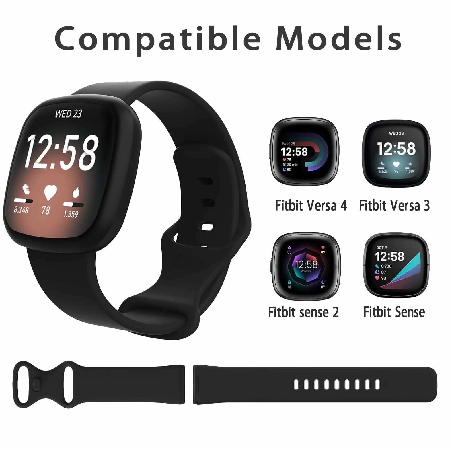 Correa Compatible para Fitbit Versa 4/3 Sense 2 Sense Silicona Deportivas Ajustable S/L